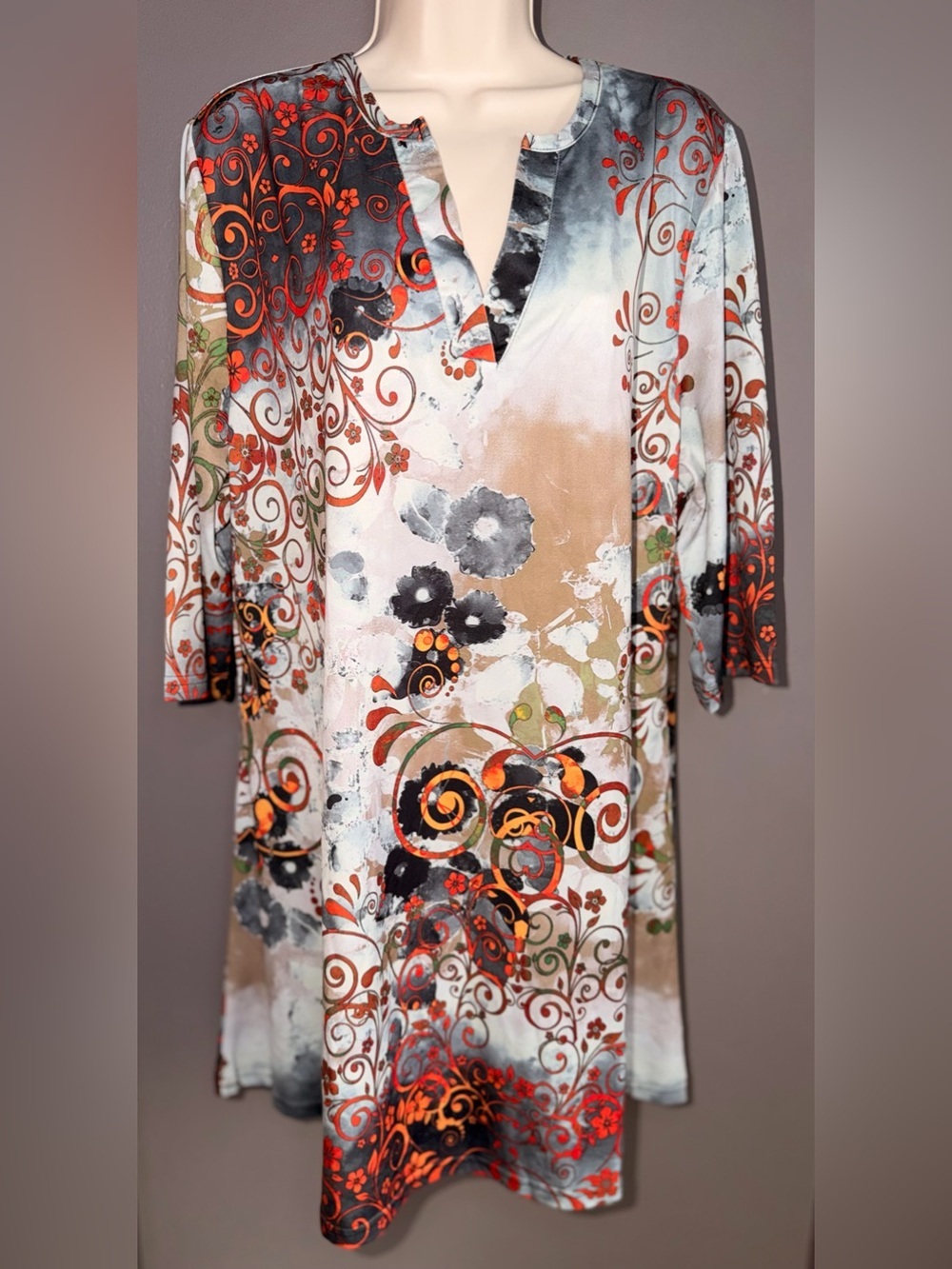 Lily Firmiana NWT 1X Abstract Floral Art Tunic Dress Boho Stretch Luxe Chic